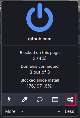 uBlock Origin settings button